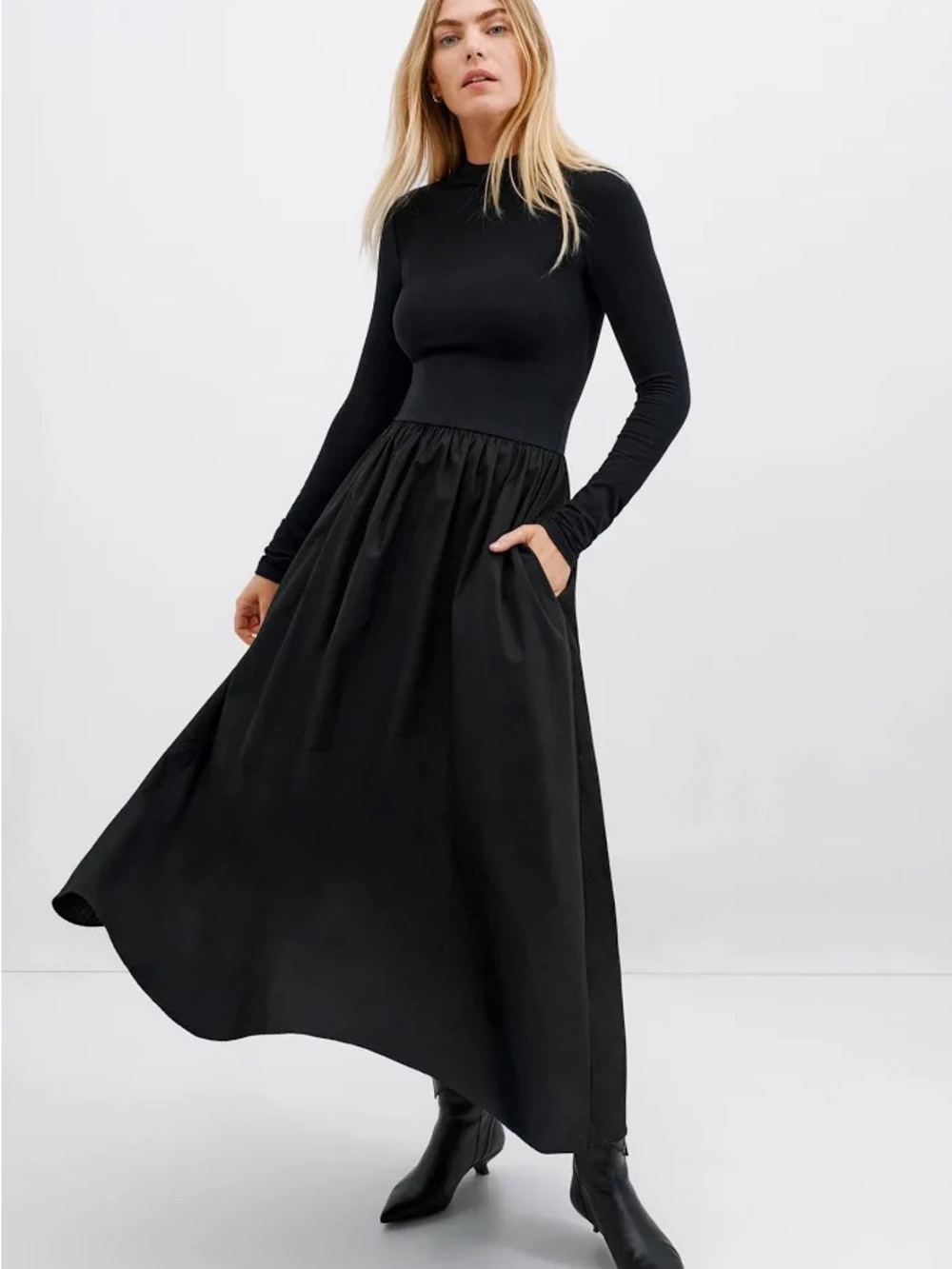 Marcella Fillmore Black Long Sleeve Maxi Dress with Pockets Size Large